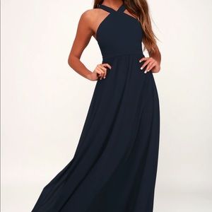 Lulu’s Air Of Romance Maxi Dress Navy NWT